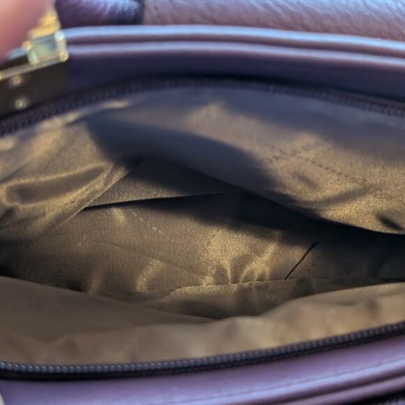 Dasein Purple Leather Gold Tone Metal Three Large Compartment Satchel Handbag - Picture 13 of 14